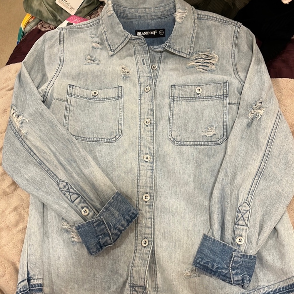 Blank nyc xs denim button down shirt slightly worn
